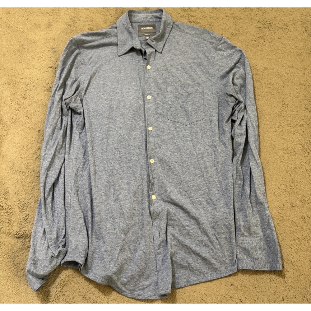 Bonobos Shirt Mens M Long Blue Standard Fit Button Front w/ Pocket Knit Stretch